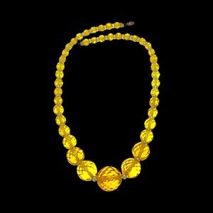 Gorgeous Art Deco Faceted Cut Yellow Crystal Bead Necklace